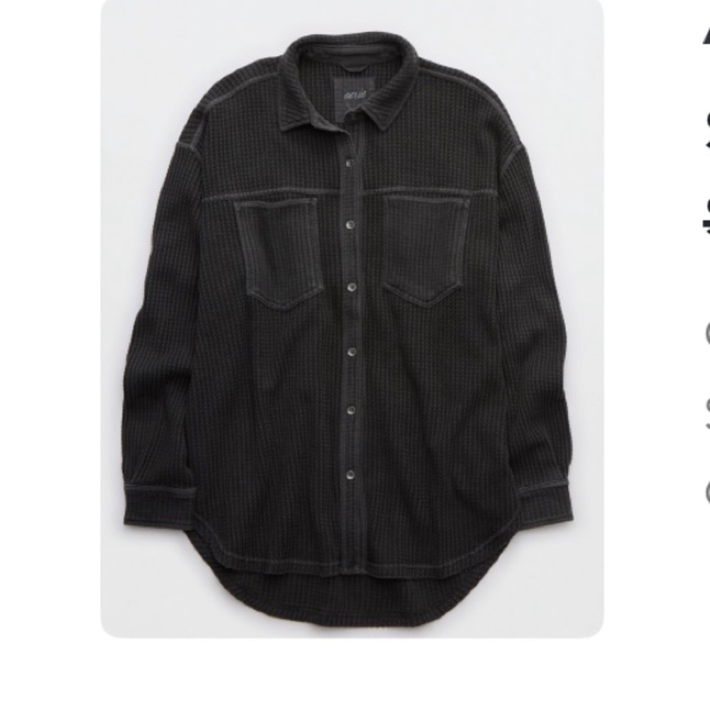 aerie Charcoal Waffle Knit Button-Up